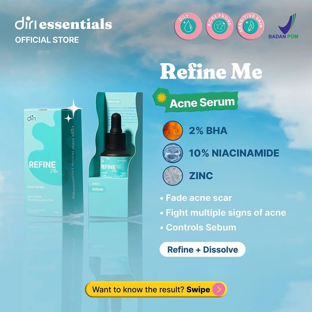 0123150200901 - DIRI RefineME Acne Serum With 2% BHA. 10% Niacinamide & Zinc 15 Ml